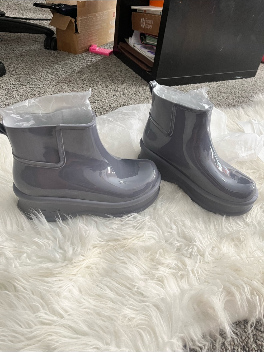Gray Platform Rain Ankle Boots - Women Shoes